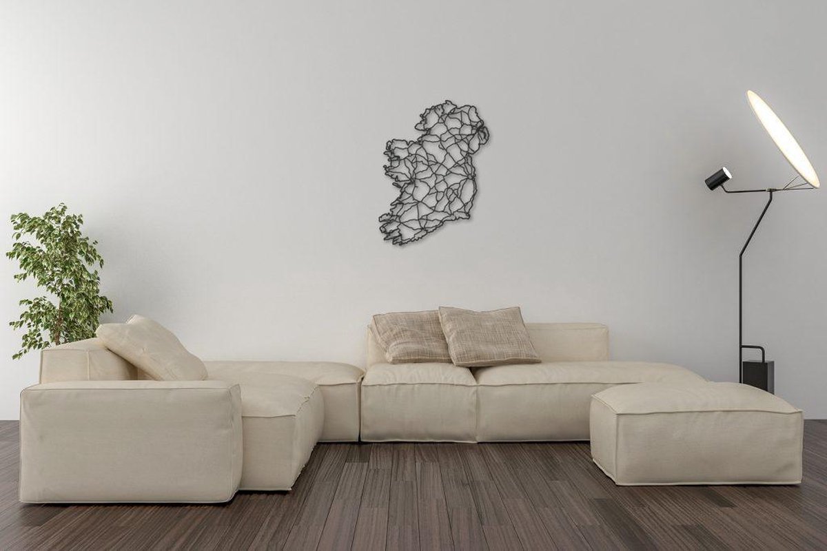 Houten Landkaart Ierland - Ireland | Zwart Hout - Volledig Duurzaam - Landkaart - 85 x 60 CM - Wanddecoratie - Design -   - Land Kaart - Stad - Wijk